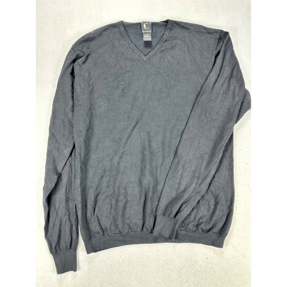The Collection Mens 90s Silk Blend V-Neck Sweater Black Large Lightweight Knit L
